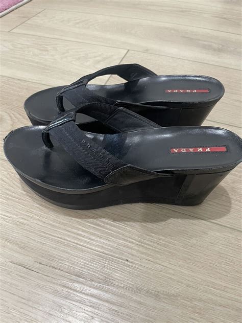 vintage prada thong wedge sandals|PRADA Thong Sandals for Women for sale .